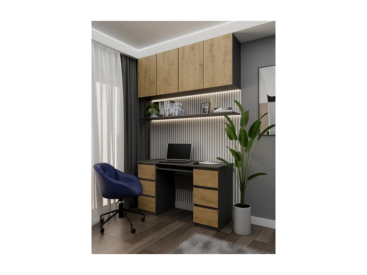 Biurko KUBA | Antracyt/Dąb Artisan | 130x51x76 | 6 Szuflad |Do Biura/ Pokoju