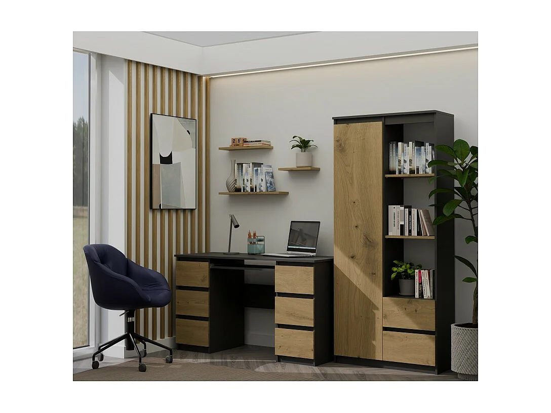 Biurko KUBA | Antracyt/Dąb Artisan | 130x51x76 | 6 Szuflad |Do Biura/ Pokoju