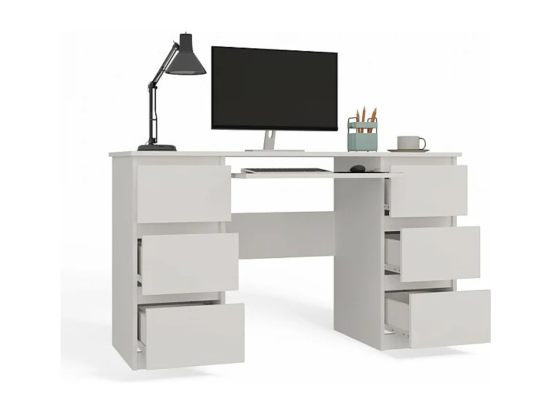 Biurko KUBA |  Białe | 130x51x76cm |  6 Szuflad |Do Biura/ Pokoju