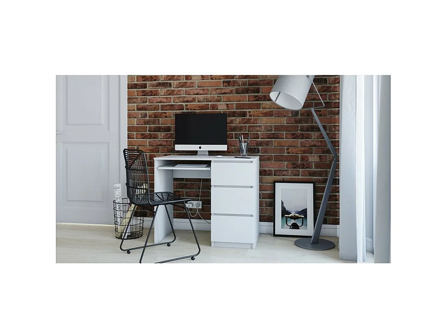 Biurko Lima Prawe |Białe | 3 szuflady, Wysuwana Półka | 98x51x76 cm | Nowoczesne