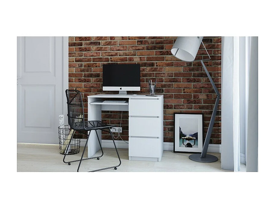 Biurko Lima Prawe |Białe | 3 szuflady, Wysuwana Półka | 98x51x76 cm | Nowoczesne