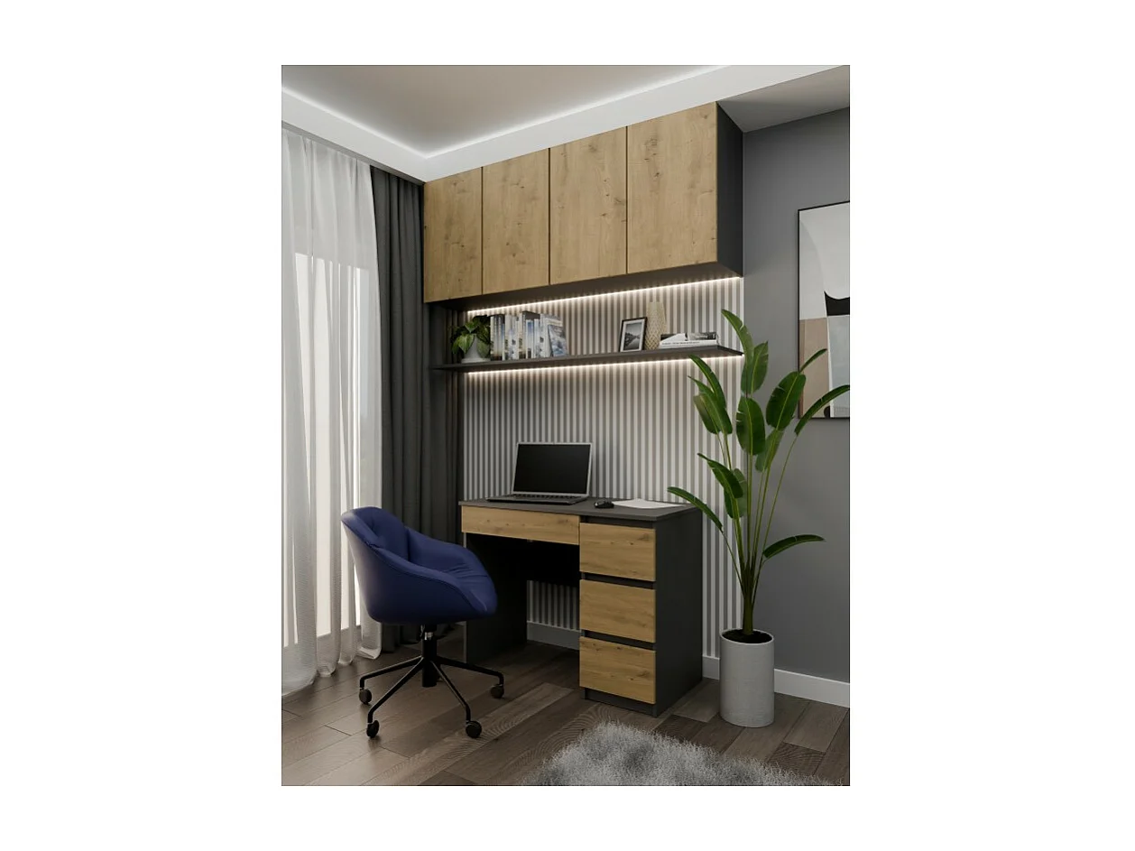 Biurko Mijas Prawe | Antracyt, Dąb Artisan | 98x51x76 cm | Funkcjonalne z 4 Szufladami