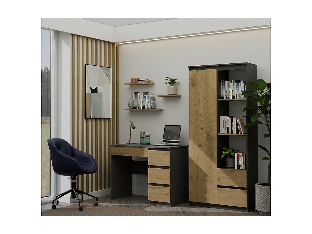 Biurko Mijas Prawe | Antracyt, Dąb Artisan | 98x51x76 cm | Funkcjonalne z 4 Szufladami