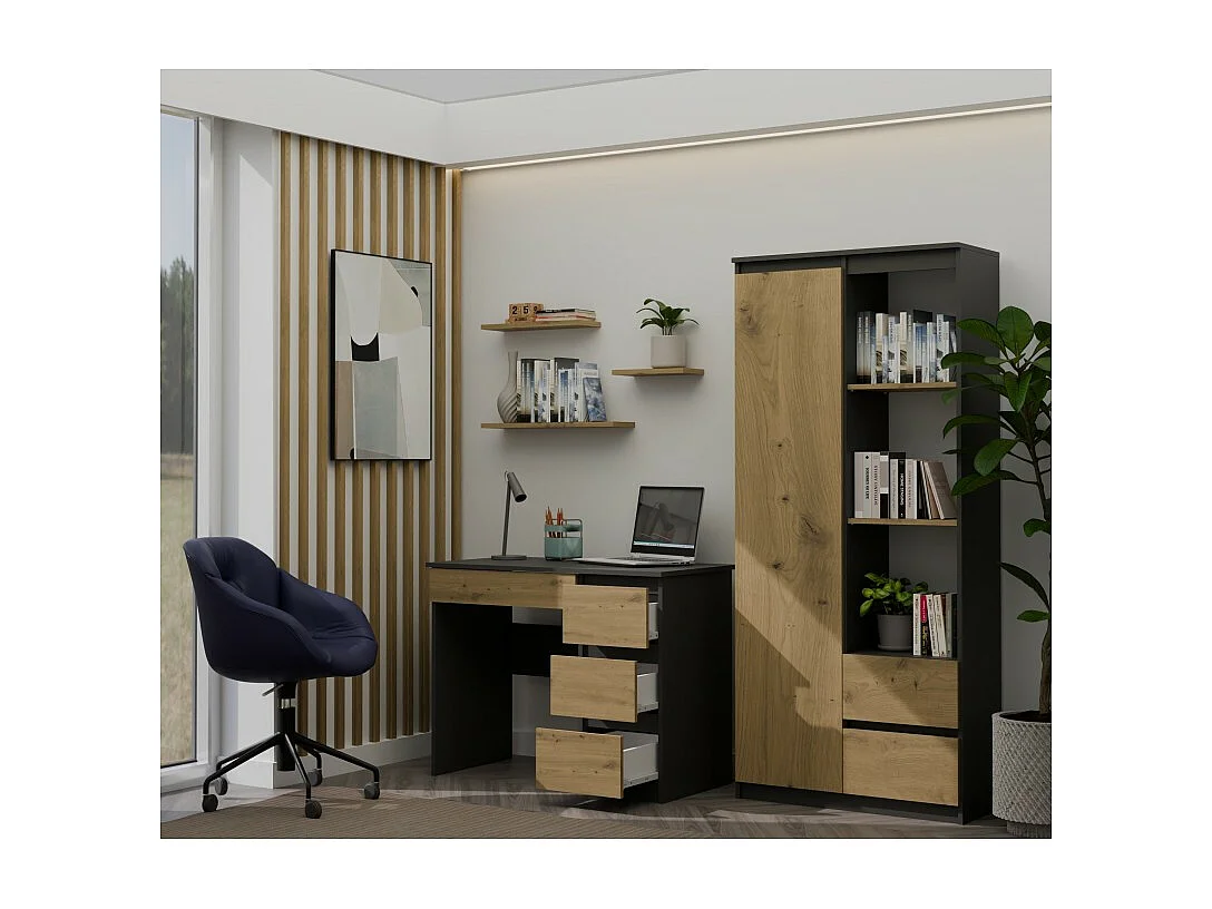 Biurko Mijas Prawe | Antracyt, Dąb Artisan | 98x51x76 cm | Funkcjonalne z 4 Szufladami