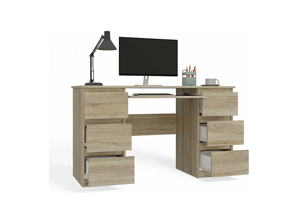 Biurko KUBA | Dąb Sonoma | 130x51x76 cm |  6 Szuflad |Do Biura/ Pokoju