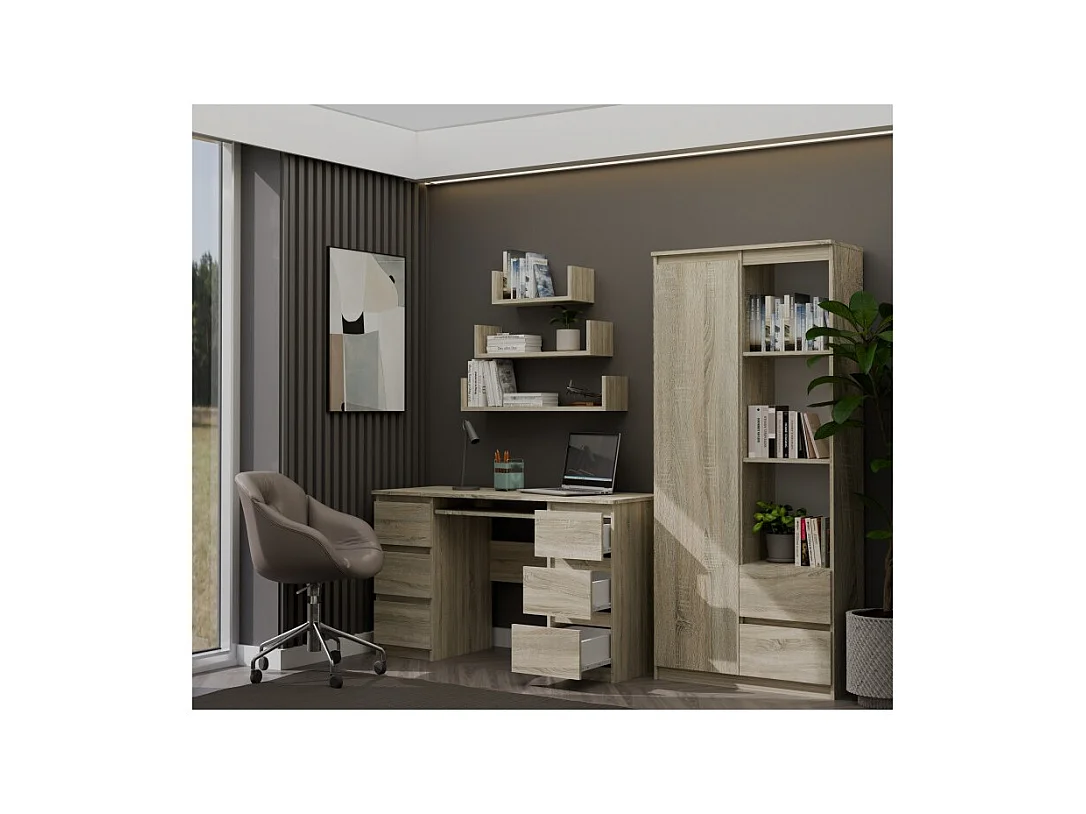 Biurko KUBA | Dąb Sonoma | 130x51x76 cm |  6 Szuflad |Do Biura/ Pokoju