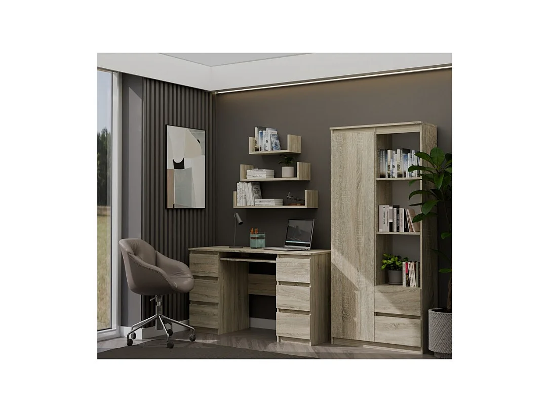 Biurko KUBA | Dąb Sonoma | 130x51x76 cm |  6 Szuflad |Do Biura/ Pokoju