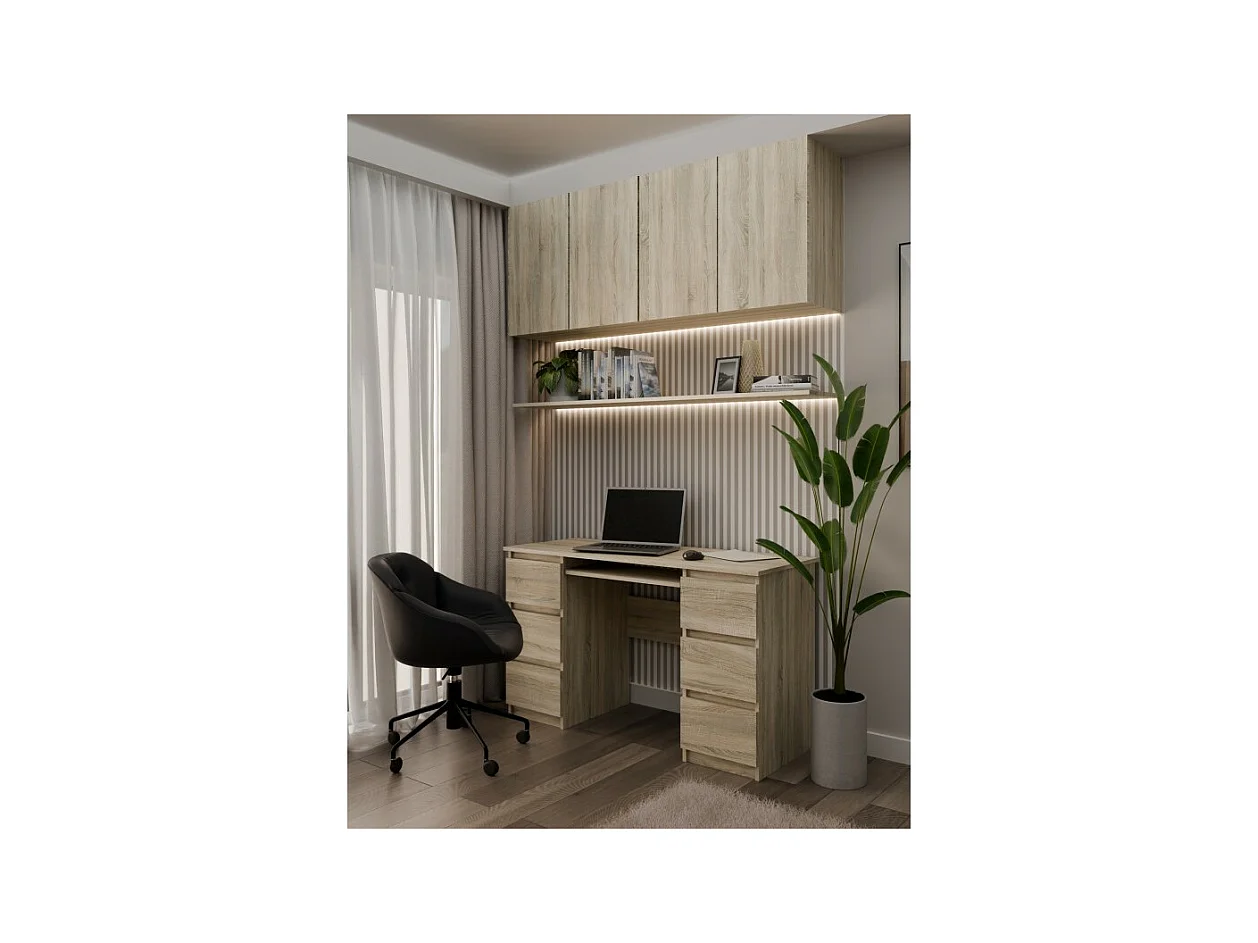 Biurko KUBA | Dąb Sonoma | 130x51x76 cm |  6 Szuflad |Do Biura/ Pokoju