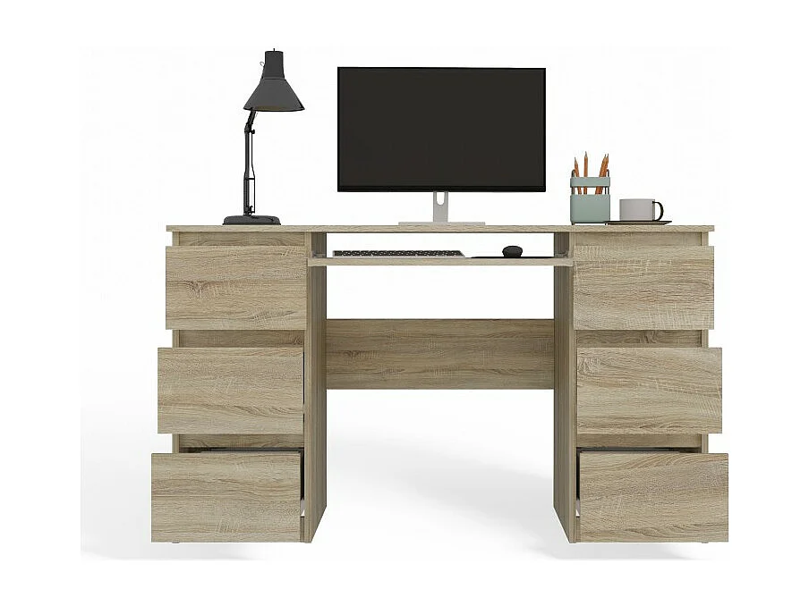 Biurko KUBA | Dąb Sonoma | 130x51x76 cm |  6 Szuflad |Do Biura/ Pokoju