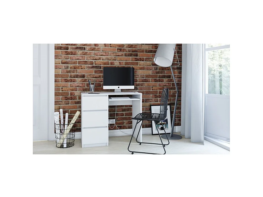 Biurko Lima Lewe | Białe | 3 szuflady, Wysuwana Półka | 98x51x76 cm | Nowoczesne