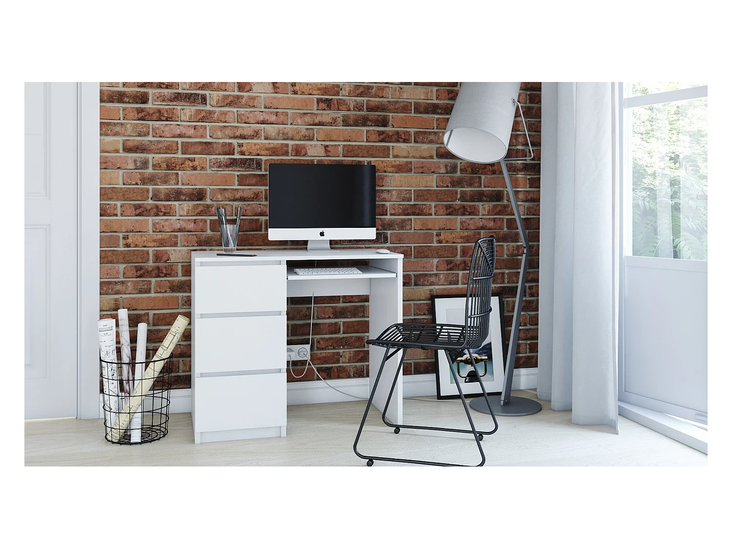 Biurko Lima Lewe | Białe | 3 szuflady, Wysuwana Półka | 98x51x76 cm | Nowoczesne