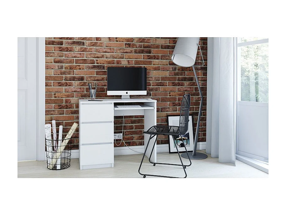 Biurko Lima Lewe | Białe | 3 szuflady, Wysuwana Półka | 98x51x76 cm | Nowoczesne