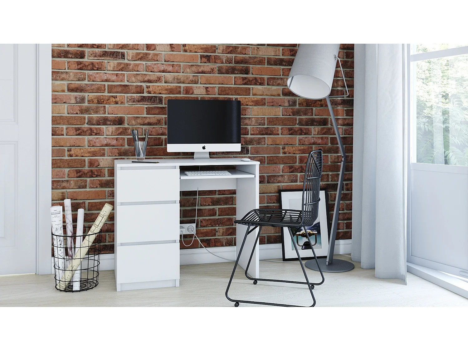 Biurko Lima Lewe | Białe | 3 szuflady, Wysuwana Półka | 98x51x76 cm | Nowoczesne