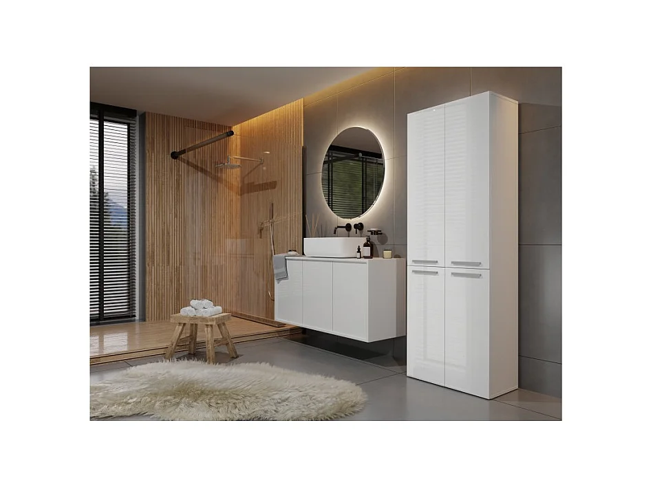 Słupek Łazienkowy Nel | Biały Połysk | 60x30x174 cm | Szafka z Koszami