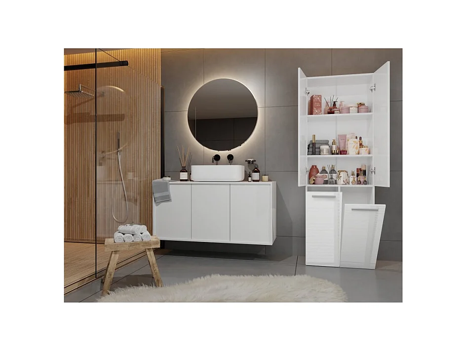 Słupek Łazienkowy Nel | Biały Połysk | 60x30x174 cm | Szafka z Koszami