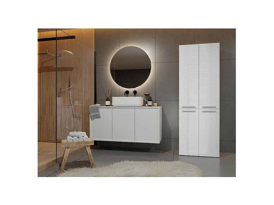 Słupek Łazienkowy Nel | Biały Połysk | 60x30x174 cm | Szafka z Koszami