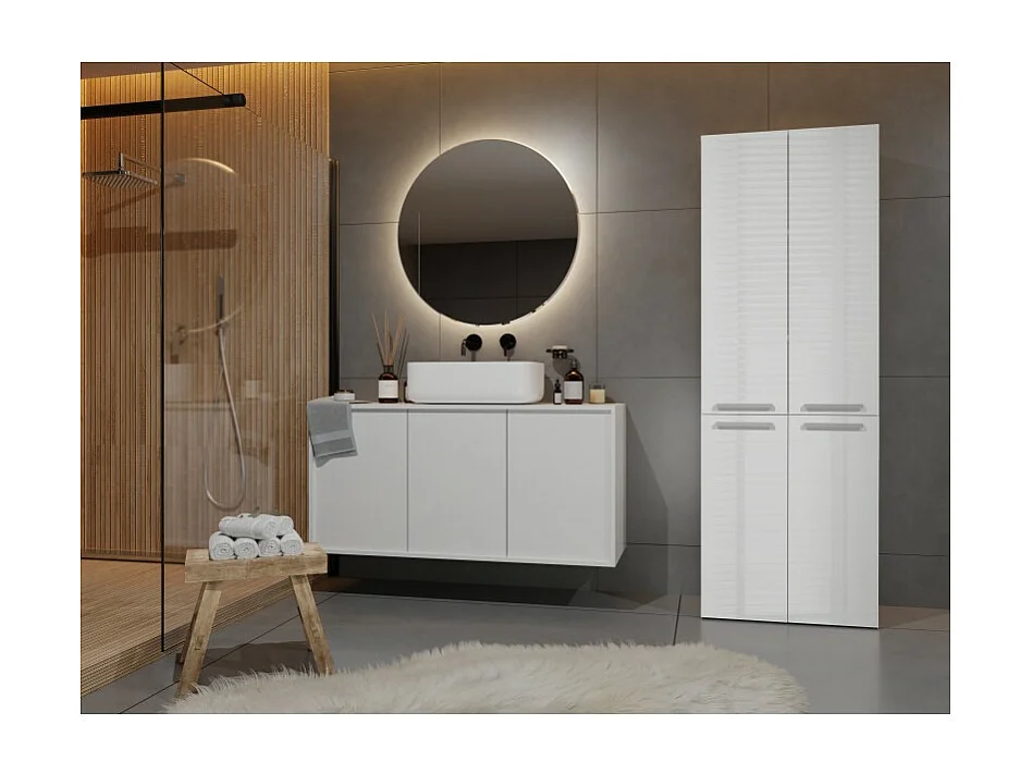 Słupek Łazienkowy Nel | Biały Połysk | 60x30x174 cm | Szafka z Koszami