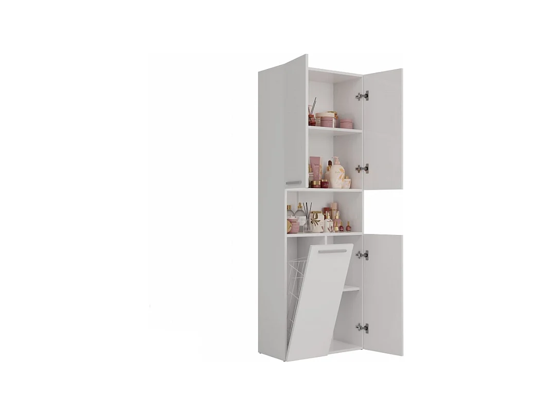 Słupek Łazienkowy Nel 1K DK |  Biały |  60x30x174 cm | Regał Z Koszem