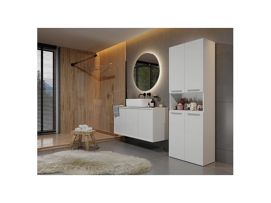 Słupek Łazienkowy Nel 1K DK |  Biały |  60x30x174 cm | Regał Z Koszem