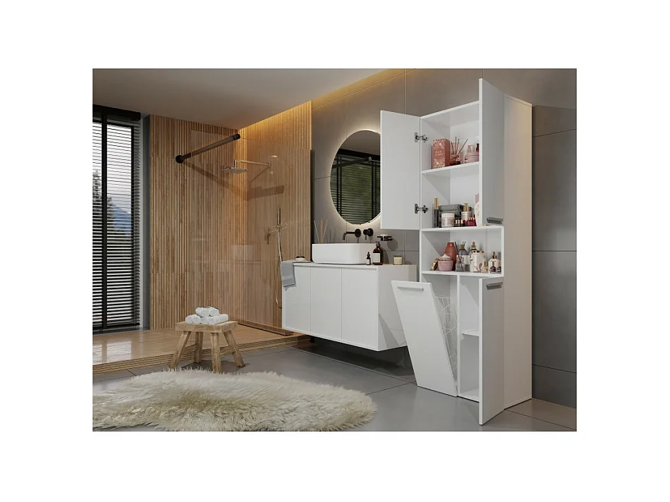 Słupek Łazienkowy Nel 1K DK |  Biały |  60x30x174 cm | Regał Z Koszem