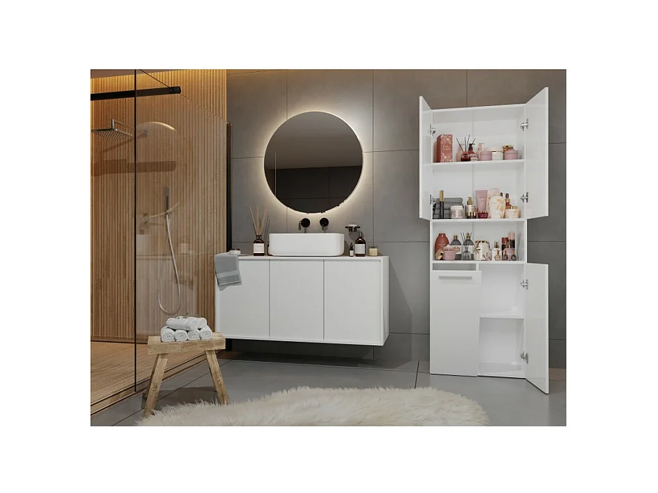 Słupek Łazienkowy Nel 1K DK |  Biały |  60x30x174 cm | Regał Z Koszem