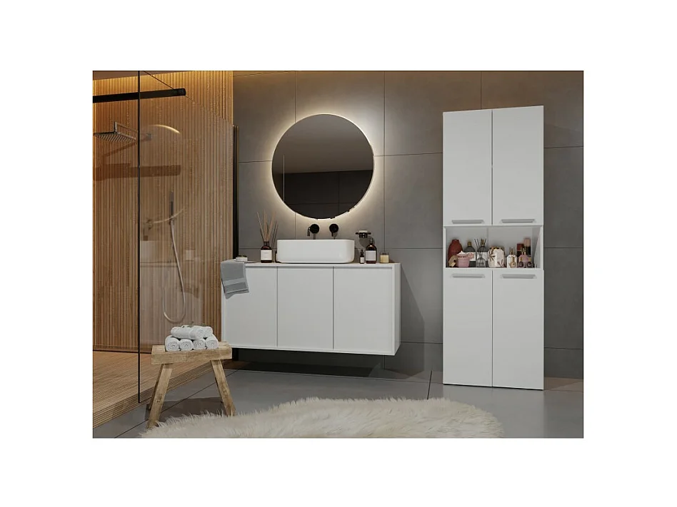 Słupek Łazienkowy Nel 1K DK |  Biały |  60x30x174 cm | Regał Z Koszem