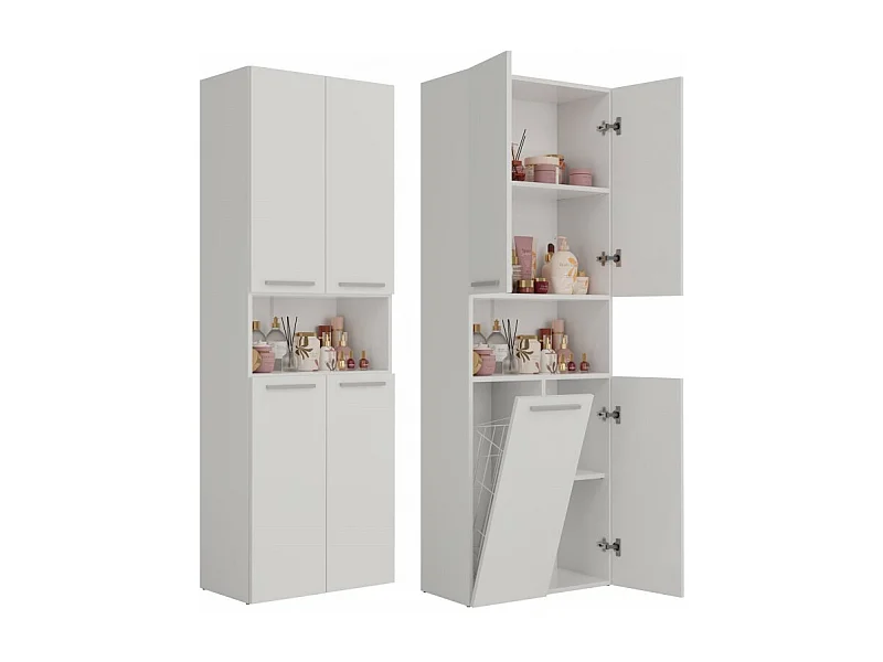 Słupek Łazienkowy Nel 1K DK |  Biały |  60x30x174 cm | Regał Z Koszem