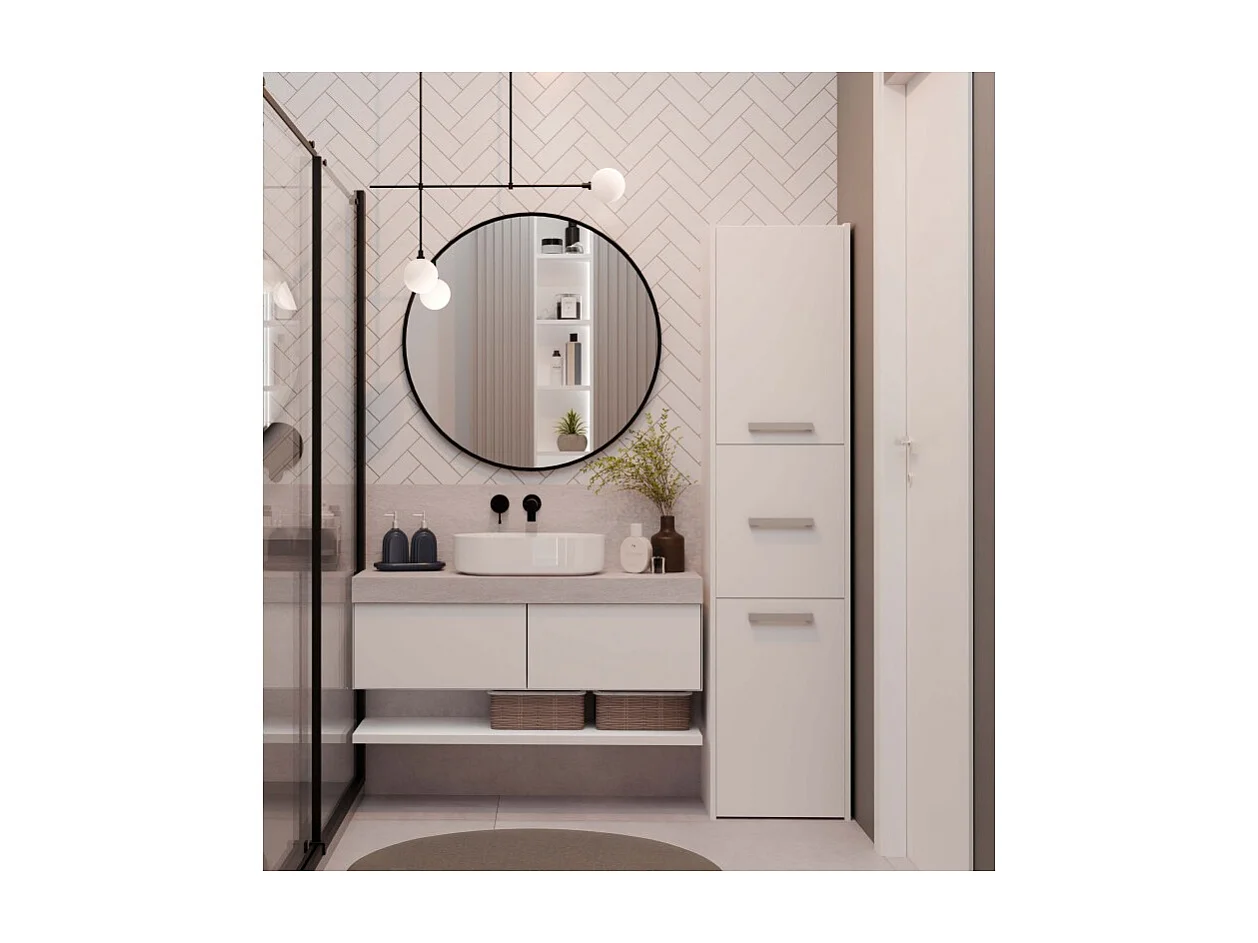 Szafka Łazienkowy Sara S43 |  Biała | 40x30x170 cm | Szafka 3 Drzwi, Półki