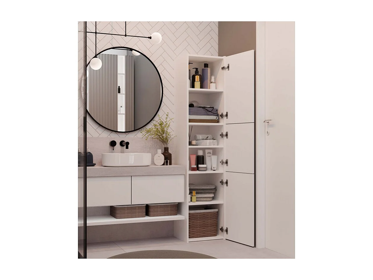 Szafka Łazienkowy Sara S43 |  Biała | 40x30x170 cm | Szafka 3 Drzwi, Półki