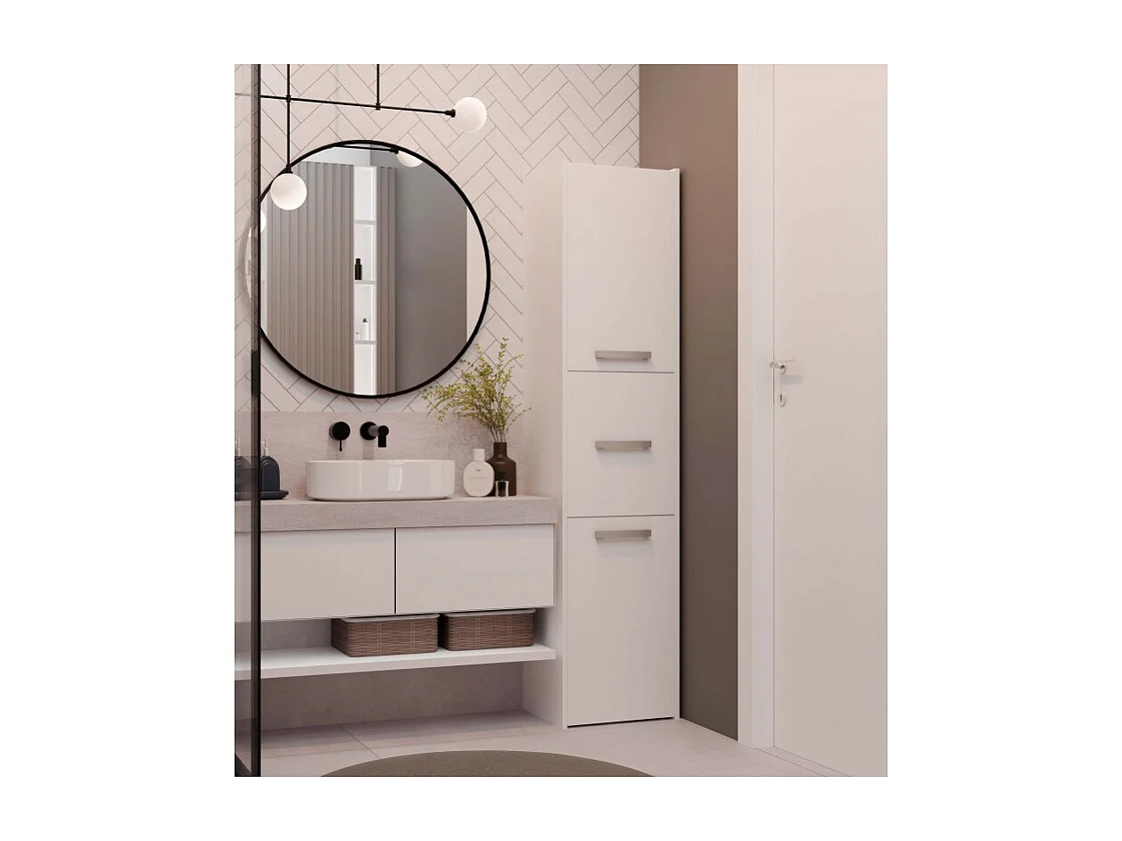 Szafka Łazienkowy Sara S43 |  Biała | 40x30x170 cm | Szafka 3 Drzwi, Półki