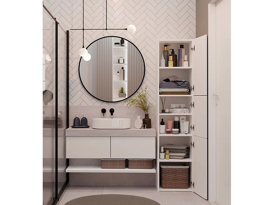 Szafka Łazienkowy Sara S43 |  Biała | 40x30x170 cm | Szafka 3 Drzwi, Półki