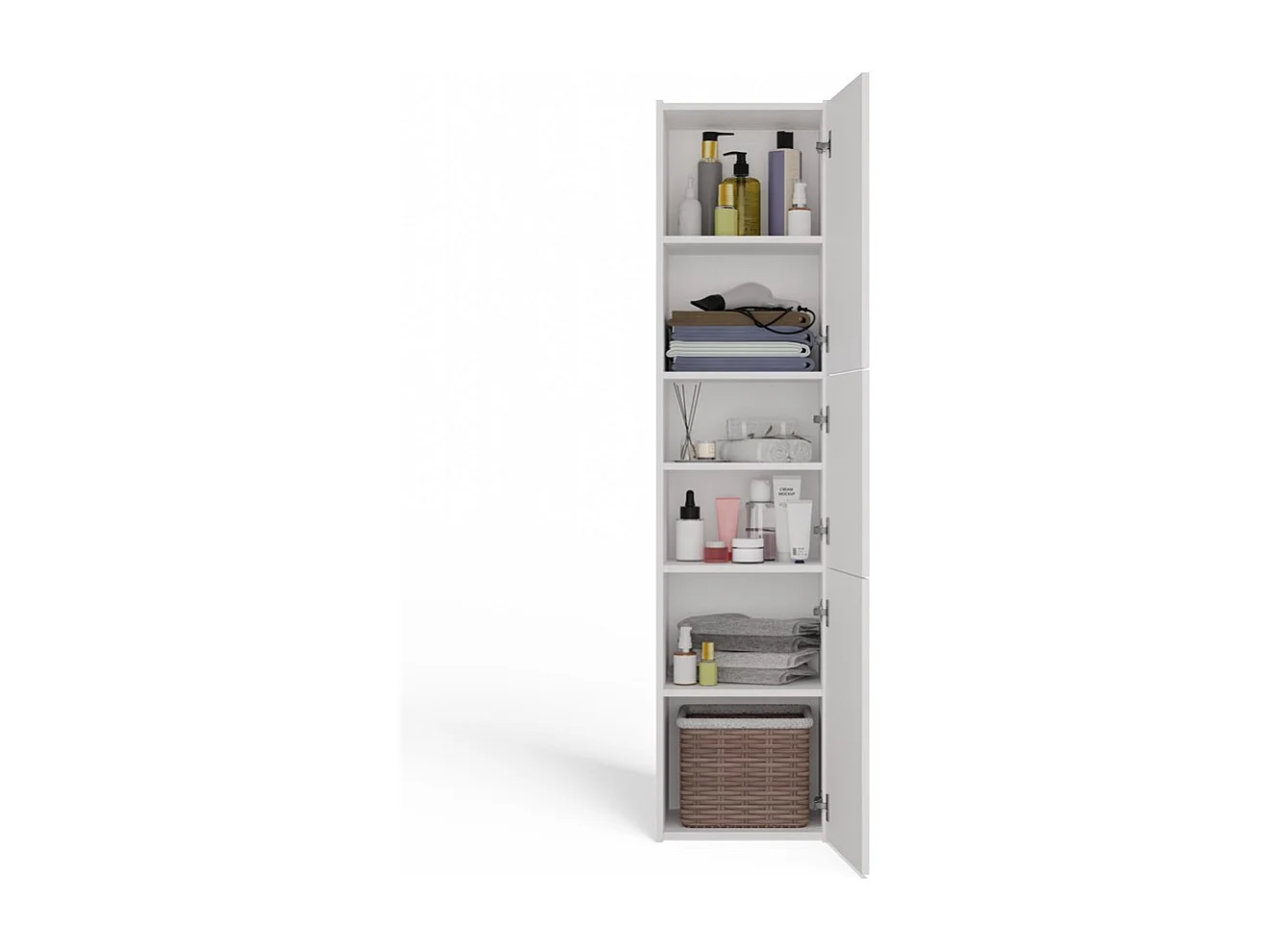 Szafka Łazienkowy Sara S43 |  Biała | 40x30x170 cm | Szafka 3 Drzwi, Półki