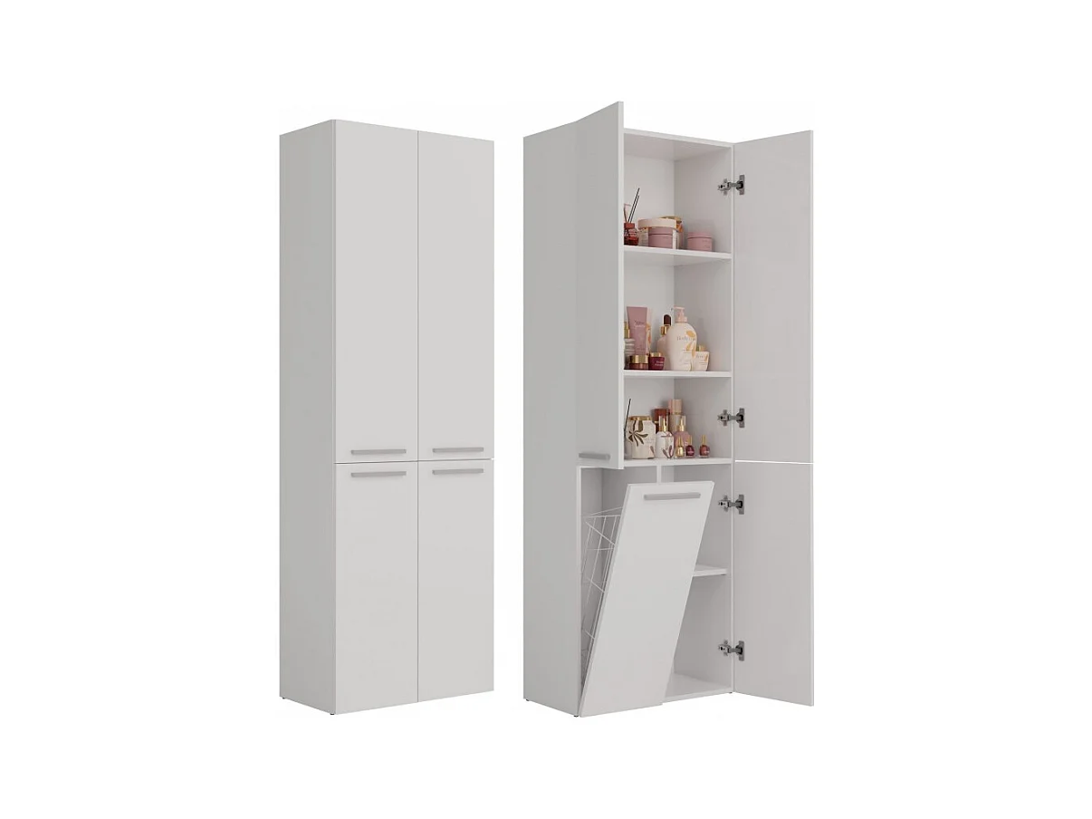 Słupek Łazienkowy Nel 1K DD | Biały | 60x30x174 cm | Szafa/Regał, Półki