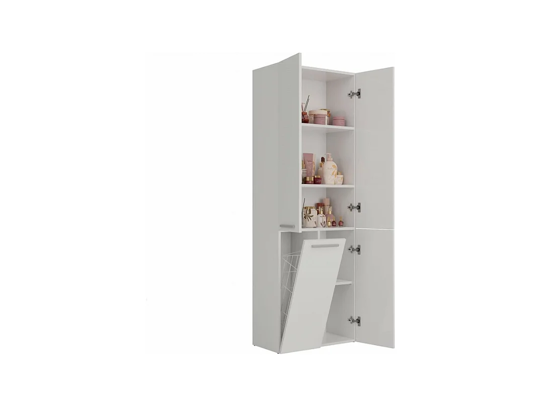 Słupek Łazienkowy Nel 1K DD | Biały | 60x30x174 cm | Szafa/Regał, Półki