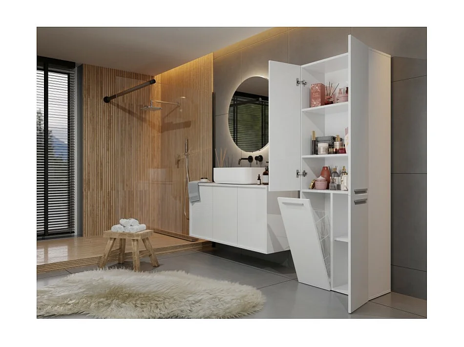 Słupek Łazienkowy Nel 1K DD | Biały | 60x30x174 cm | Szafa/Regał, Półki