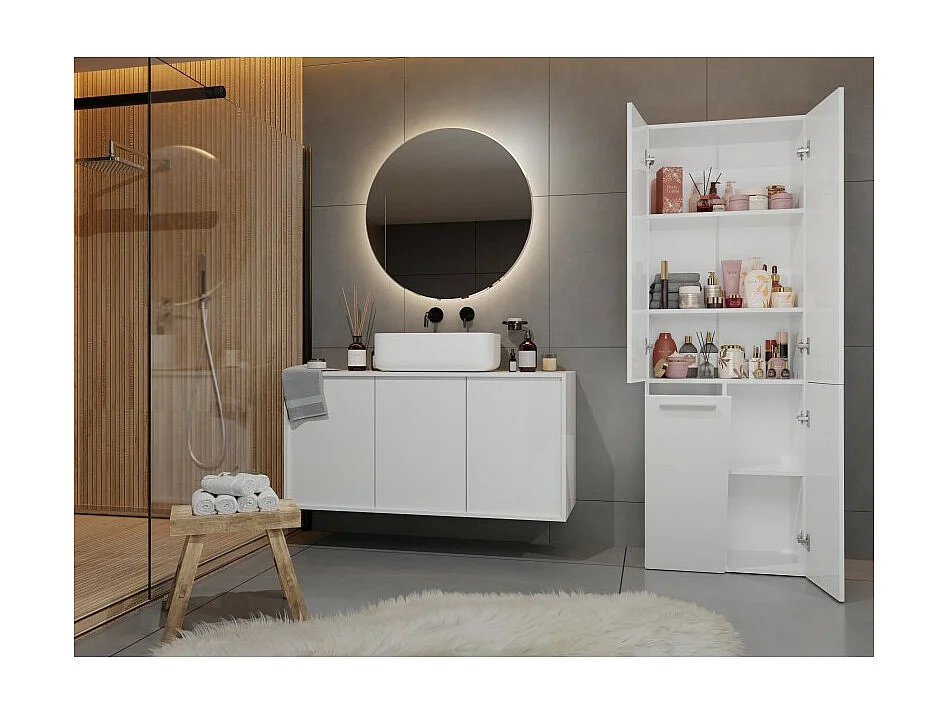 Słupek Łazienkowy Nel 1K DD | Biały | 60x30x174 cm | Szafa/Regał, Półki