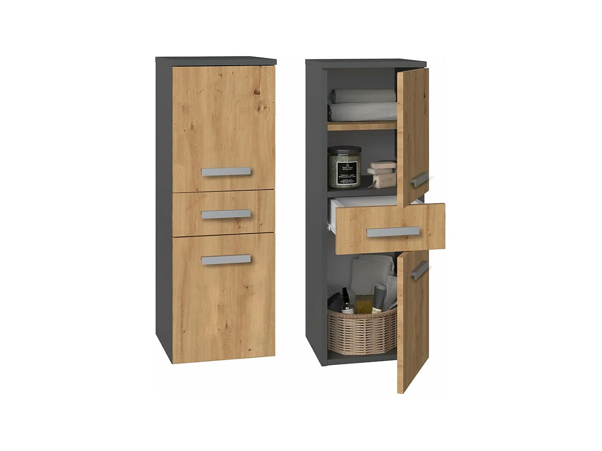Słupek Łazienkowy Nel V DDS | Antracyt/Dąb Artisan |  30x30x85 cm |  Szafka z Szufladą