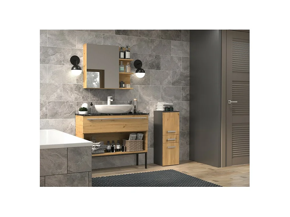 Słupek Łazienkowy Nel V DDS | Antracyt/Dąb Artisan |  30x30x85 cm |  Szafka z Szufladą