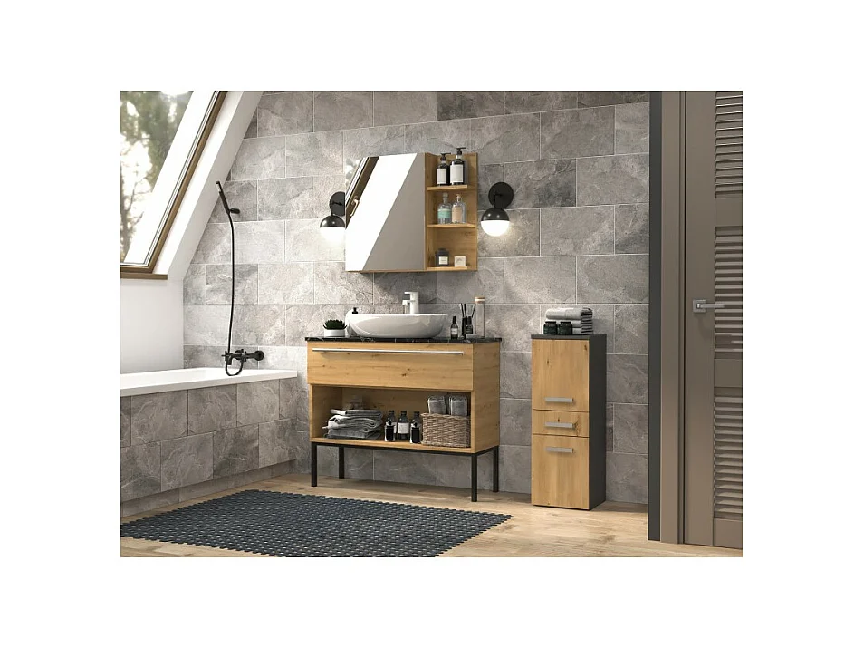 Słupek Łazienkowy Nel V DDS | Antracyt/Dąb Artisan |  30x30x85 cm |  Szafka z Szufladą