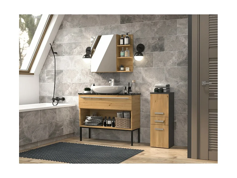 Słupek Łazienkowy Nel V DDS | Antracyt/Dąb Artisan |  30x30x85 cm |  Szafka z Szufladą