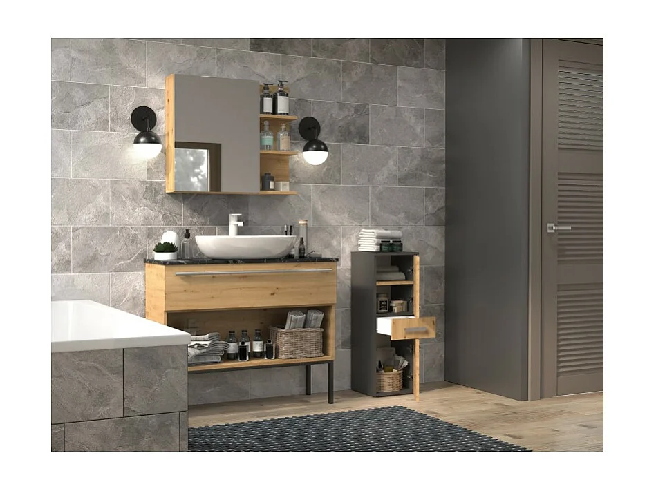 Słupek Łazienkowy Nel V DDS | Antracyt/Dąb Artisan |  30x30x85 cm |  Szafka z Szufladą