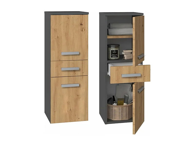 Słupek Łazienkowy Nel V DDS | Antracyt/Dąb Artisan |  30x30x85 cm |  Szafka z Szufladą