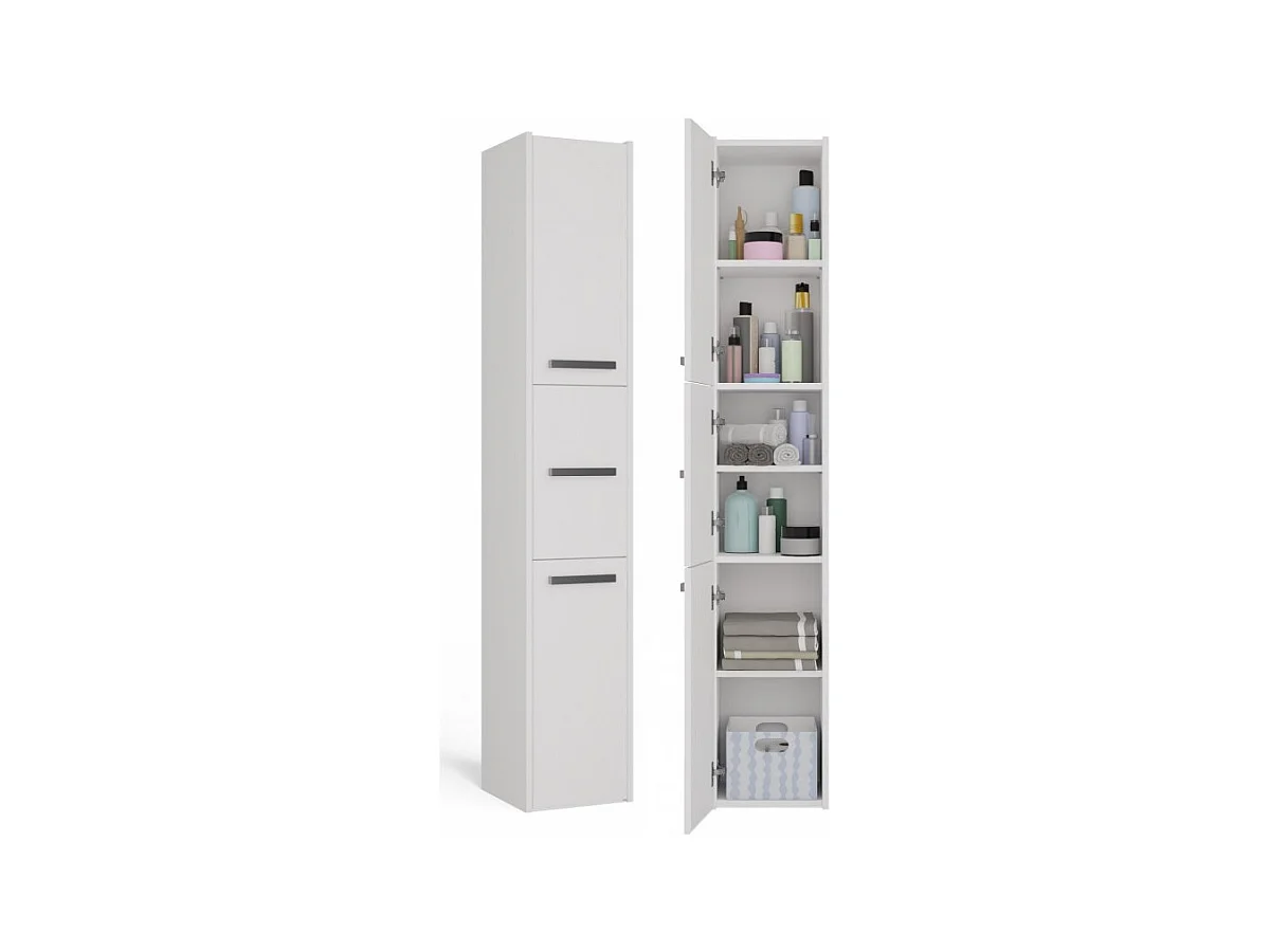 Szafka Łazienkowa SARA S33 | Biała | 30x30x170 cm | 3 Drzwi, Półki