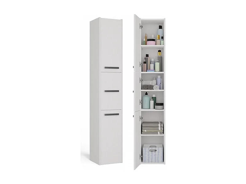 Szafka Łazienkowa SARA S33 | Biała | 30x30x170 cm | 3 Drzwi, Półki