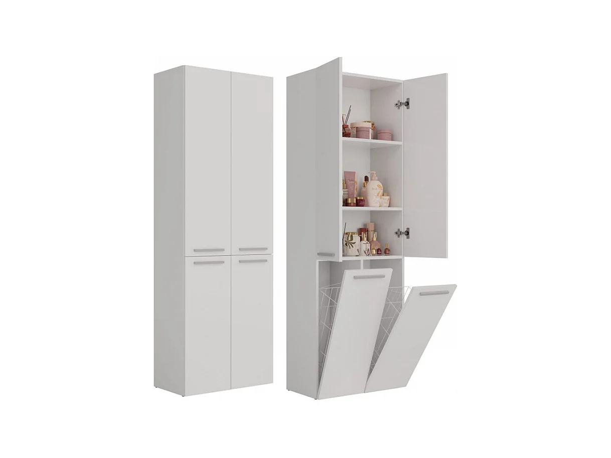 Słupek łazienkowy NEL 2K DD | Biały  | 60x30x174 cm | Regał, Półki