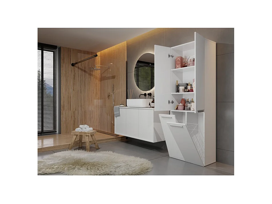 Słupek łazienkowy NEL 2K DD | Biały  | 60x30x174 cm | Regał, Półki