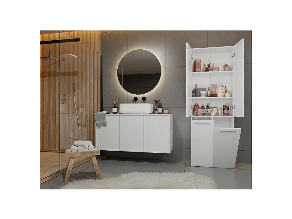 Słupek łazienkowy NEL 2K DD | Biały  | 60x30x174 cm | Regał, Półki