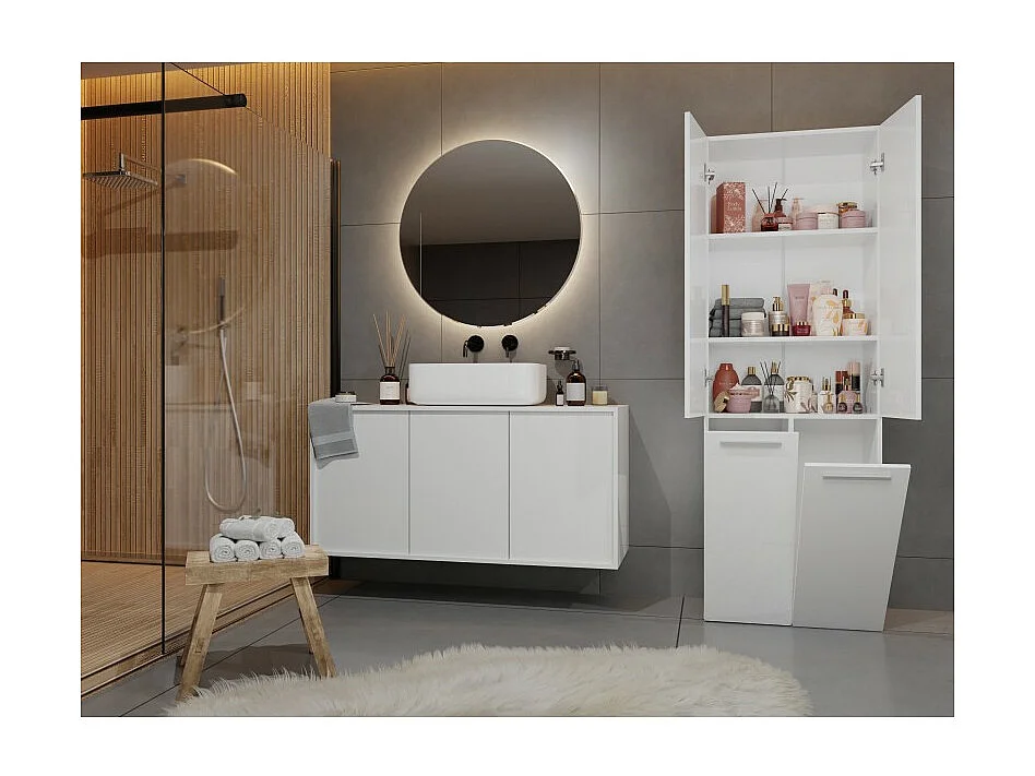 Słupek łazienkowy NEL 2K DD | Biały  | 60x30x174 cm | Regał, Półki