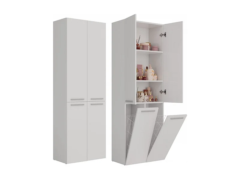 Słupek łazienkowy NEL 2K DD | Biały  | 60x30x174 cm | Regał, Półki