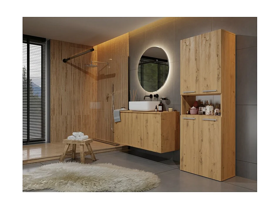 Słupek Łazienkowy Nel 2K DK | Dąb Artisan | 60x30x174 cm | Szafka Regał 3 Półki 2 Kosze